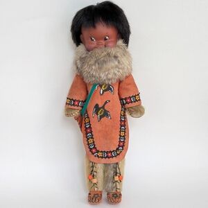 Vtg REGAL First Nations Inuit Design Doll Leather Fur Accessories Made in Canada